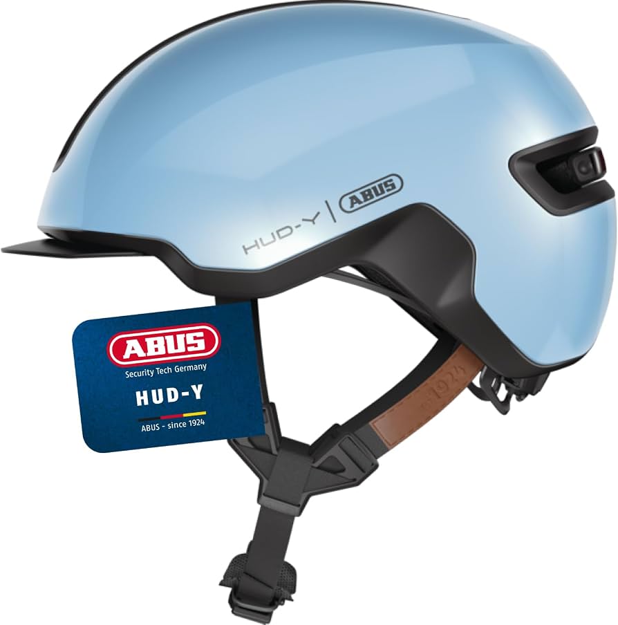 abus-fahrradhelm-damen-210uyz-1.jpg ABUS Urban Helm HUD Y mit magnetischem, aufladbarem LED Rücklicht & Magnetverschluss cooler Fahrradhelm für den Alltag für Damen und Herren Blau, Größe S : Amazon.de: Sport & Freizeit – Bild 1