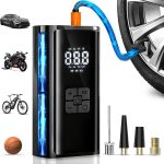 Fyrove Akku Luftpumpe Elektrische Luftpumpe Kabellose 150PSI Tragbare Akku Fahrradpumpe, LED Licht Mini Kompressor für Auto E Bike Fahrrad Motorrad