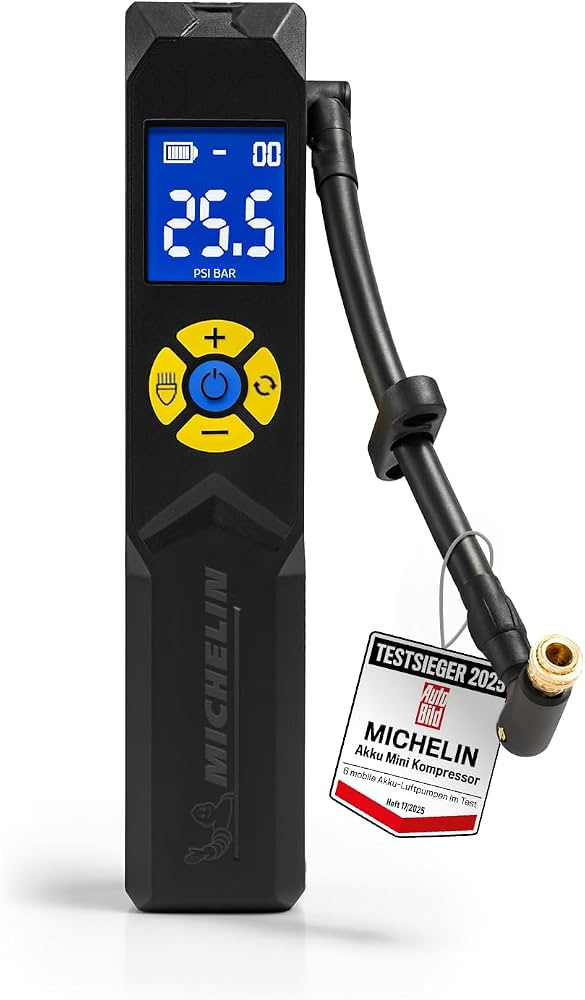 akku-luftpumpe-auto-405ttt-1.jpg MICHELIN Air Power Mini 1 Li Ionen Akku Mini Kompressor kabellos – Elektrische Luftpumpe 9,9 bar mit Digitaldisplay, Auto Stopp & LED für Auto, Fahrrad, E Bike & Motorrad : Amazon.de: Auto & Motorrad – Bild 1