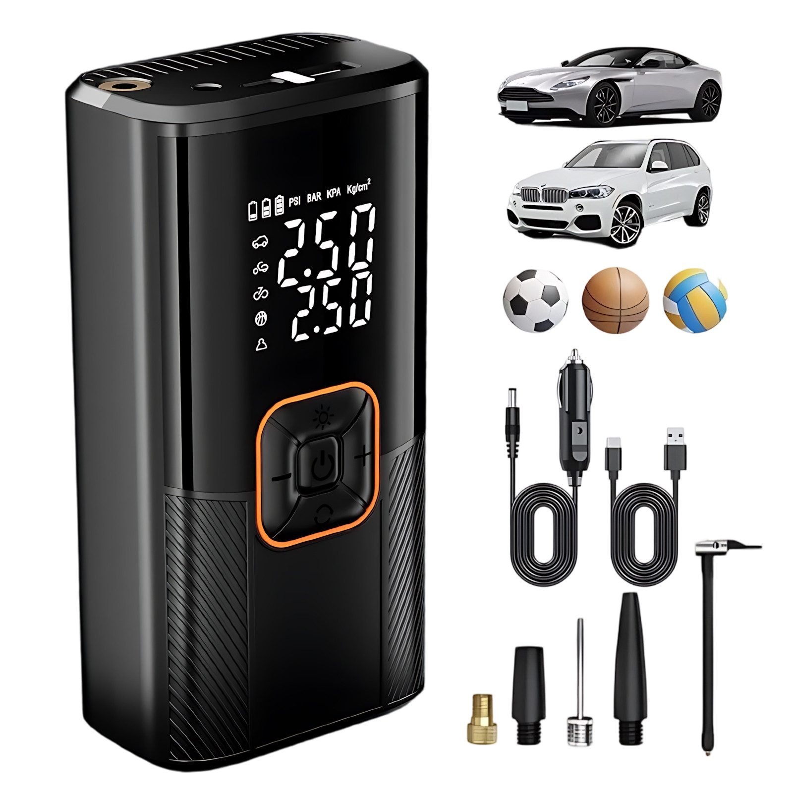 akku-luftpumpe-auto-650jjn-1.jpg AKKEE Akku Luftpumpe Elektrische Luftpumpe 3000mAh für Auto, Motorrad, Fahrrad, Bälle, 150PSI Elektrischer Kompressor Tragbar Fahrradpumpe – Bild 1