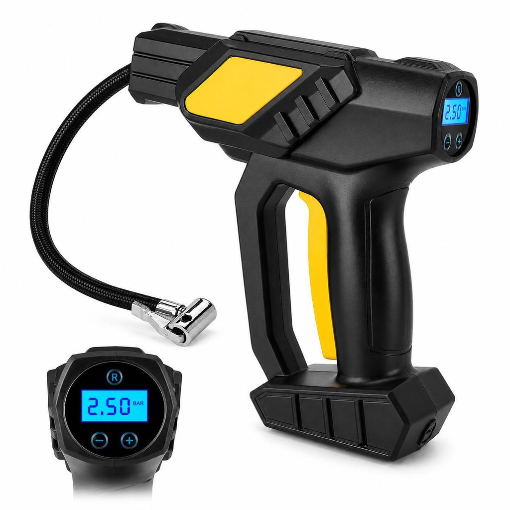 akku-luftpumpe-auto-822rit-1.jpg Akku Luftpumpe Auto | Elektrischer Kompressor 120 W | Reifenpumpe mit LCD Display Druckvorwahl Auto Stopp LED USB für Fahrrad Motorrad Bälle | 150 PSI – Bild 1