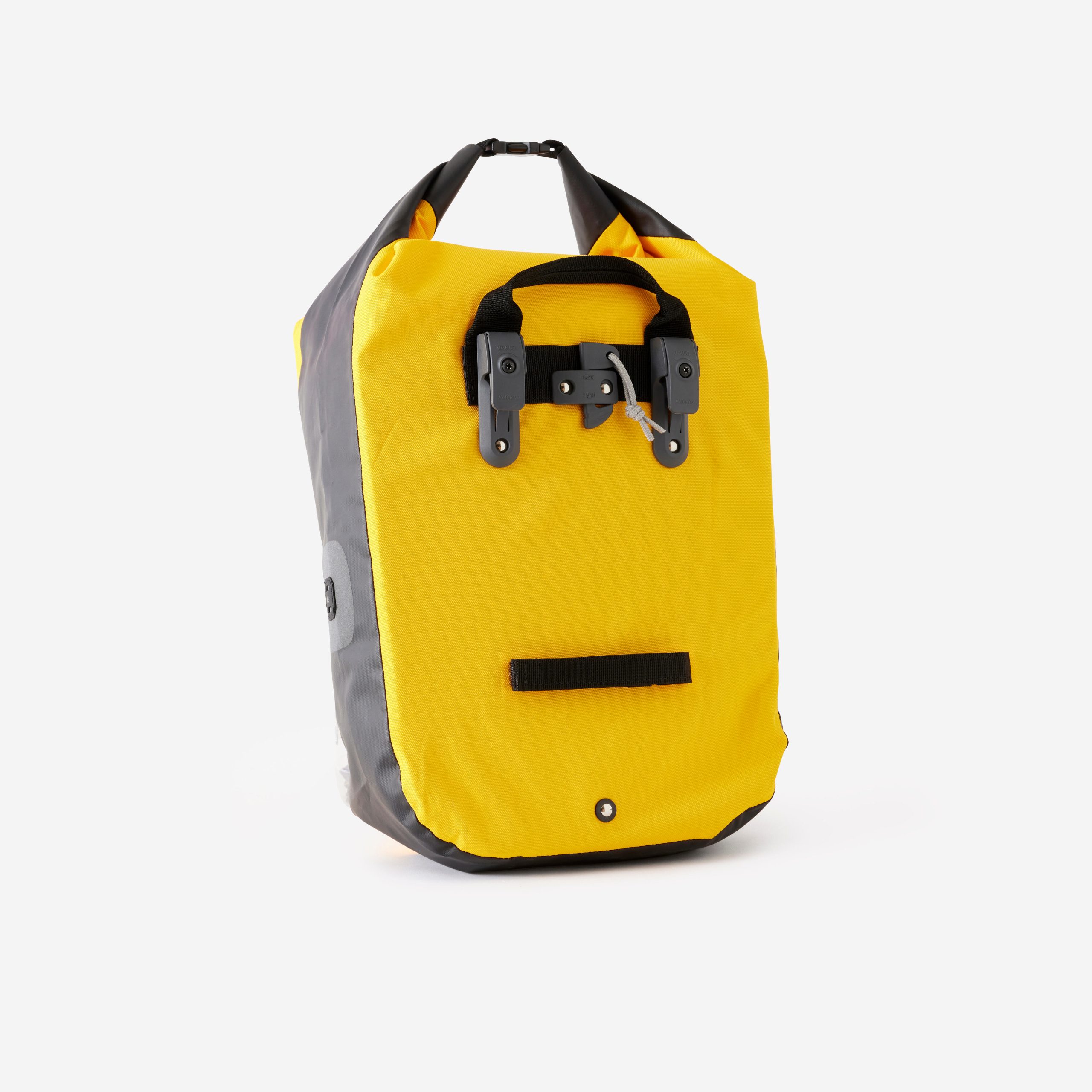 decathlon-fahrradtasche-362pqx-1.jpg Fahrradtasche Gepäckträgertasche 500 20 Liter wasserdicht gelb/grau – Bild 1