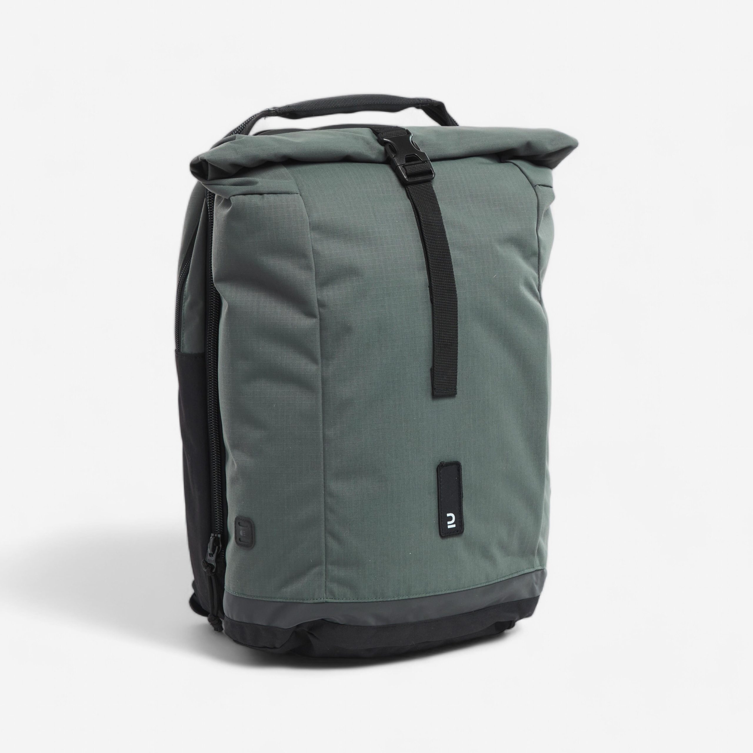 decathlon-fahrradtasche-910lzc-1.jpg Doppel Fahrradtasche Gepäcktasche Rucksack für Gepäckträger 27 Liter grün/grau | Decathlon – Bild 1