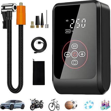 elektrische-luftpumpe-fahrrad-063kxd-1.jpg Elektrische Luftpumpe 150 PSI, 3 in 1 Tragbare Akku Kompressor, Mini Fahrrad Luftpumpe Elektrisch Mit Digital LED Anzeige Licht, 4 Modi, Pumpe für ... – Bild 1