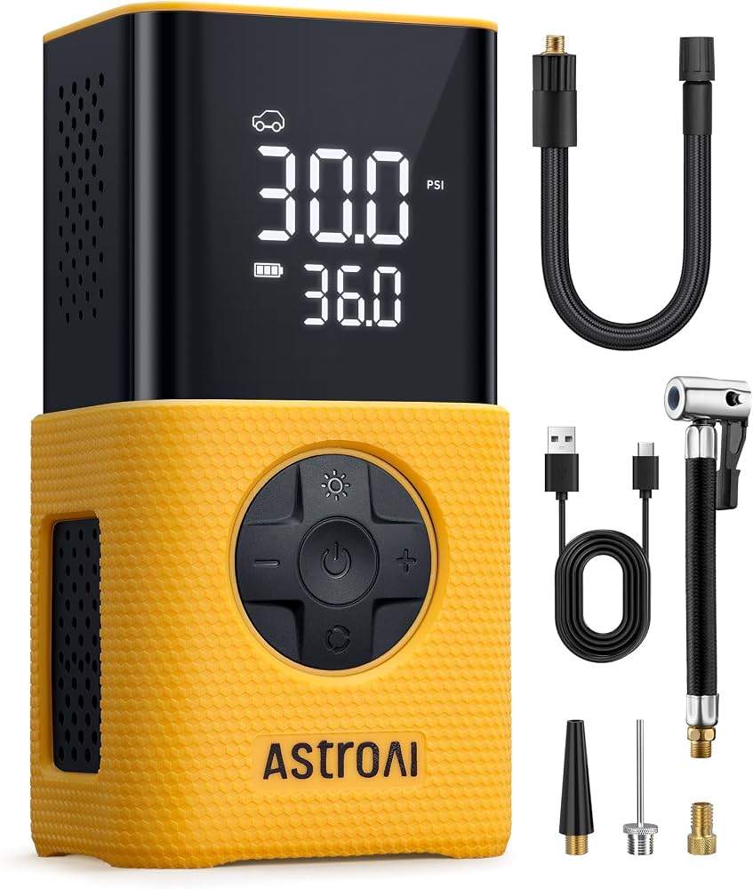 elektrische-luftpumpe-fahrrad-119rmu-1.jpg AstroAI Kabellose Elektrische Luftpumpe, Tragbare Akku Fahrradpumpe | mit alle ventile LED Licht, Wiederaufladbare Reifenpumpe für Fahrrad, E Bike, Auto, Motorrad, Bälle, Gelb : Amazon.de: Auto & Motorrad – Bild 1