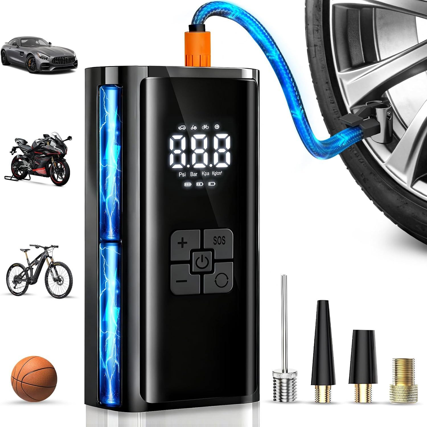 elektrische-luftpumpe-fahrrad-303xzf-1.jpg Fyrove Akku Luftpumpe Elektrische Luftpumpe Kabellose 150PSI Tragbare Akku Fahrradpumpe, LED Licht Mini Kompressor für Auto E Bike Fahrrad Motorrad – Bild 1