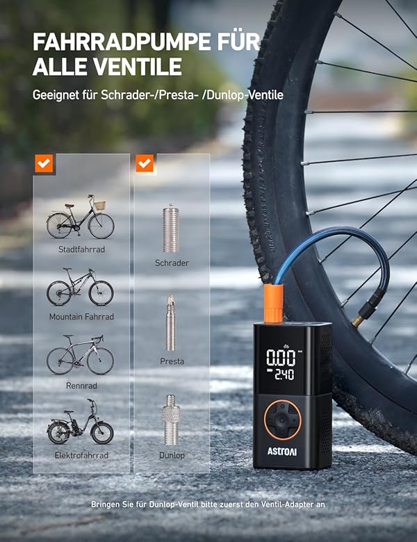 elektrische-luftpumpe-fahrrad-538owc-1.jpg AstroAI Kabelloser Elektrische Luftpumpe, Tragbare Akku Fahrradpumpe mit alle ventile, LED Licht, Wiederaufladbare Reifenpumpe für Fahrrad, E Bike, Auto, Motorrad, Bälle – Bild 1
