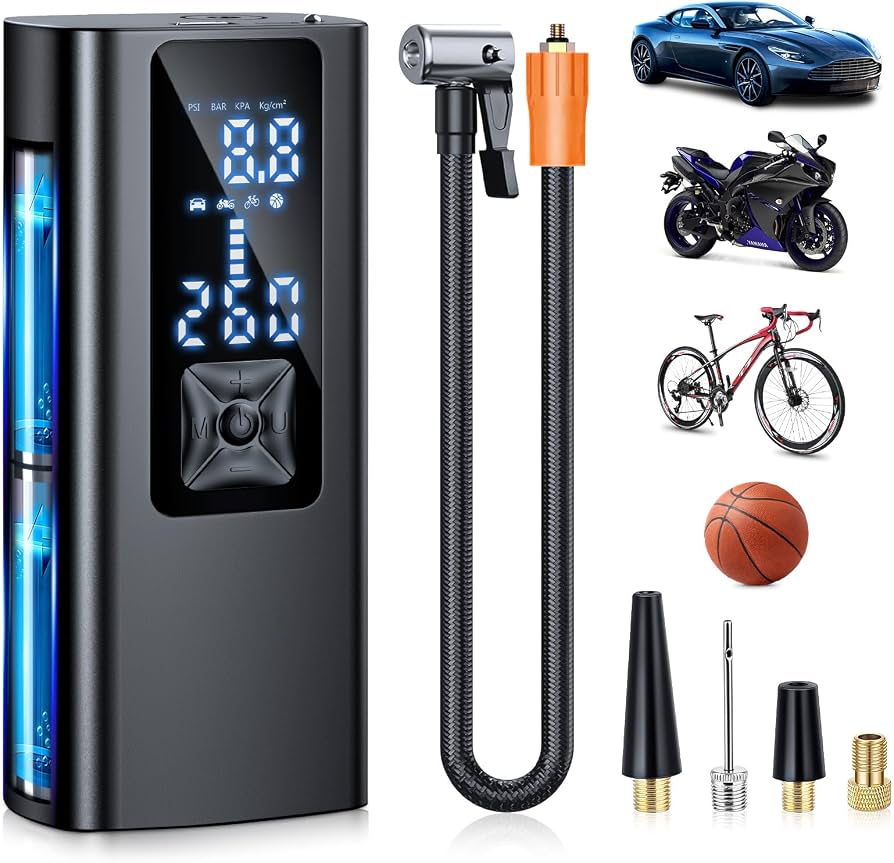 elektrische-luftpumpe-fahrrad-656uqg-1.jpg Dunifah Elektrische Luftpumpe Fahrrad Akku Kompressor 150 PSI Mini Tragbare Fahrradpumpe Luftkompressor Für Auto,Motorrad,Fahrrad,Bälle,über USB C wiederaufladbar, Als Taschenlampe und Powerbank : Amazon.de: Sport & Freizeit – Bild 1