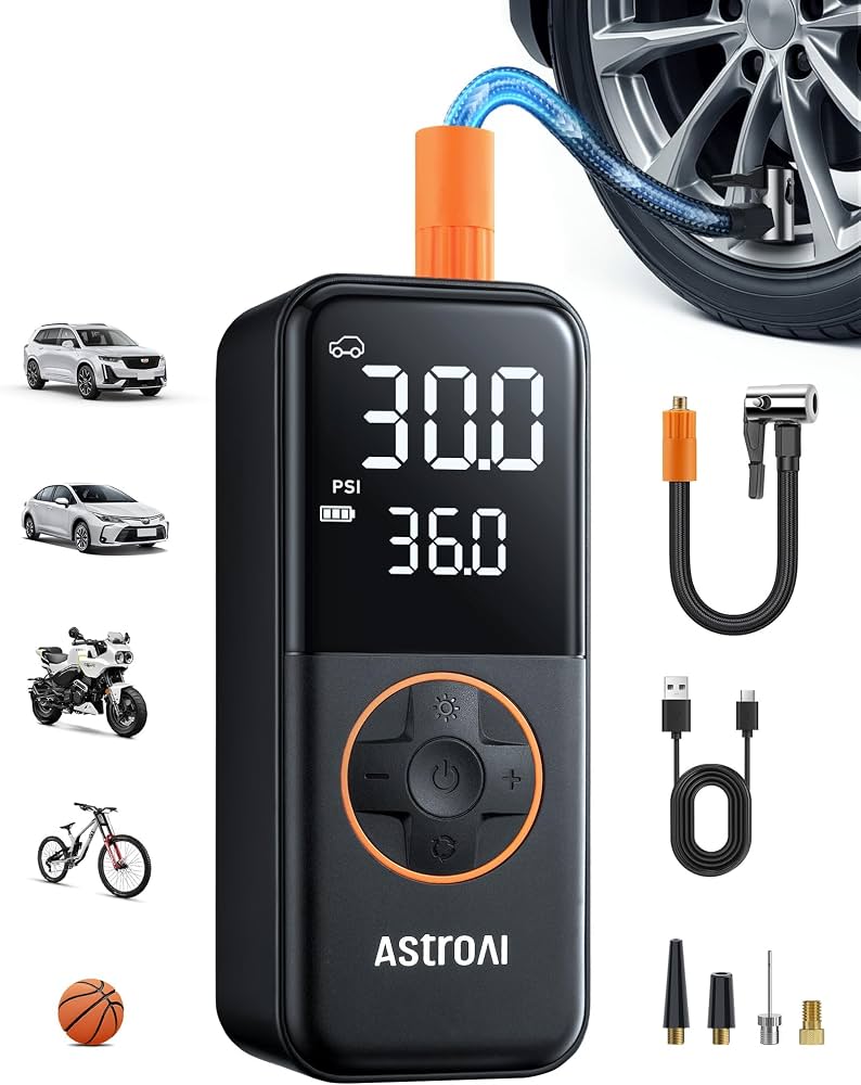 elektrische-luftpumpe-fahrrad-750ypp-1.jpg AstroAI Elektrische Luftpumpe Fahrrad, 6600 mAh Akku Luftpumpe, 10,3 Bar | Fahrradpumpe Elektrisch mit LED Dual Display & Taschenlampe, Schnelles Aufpumpen für Autos, Motorräder, Fahrräder, Bälle : Amazon.de: Auto & Motorrad – Bild 1