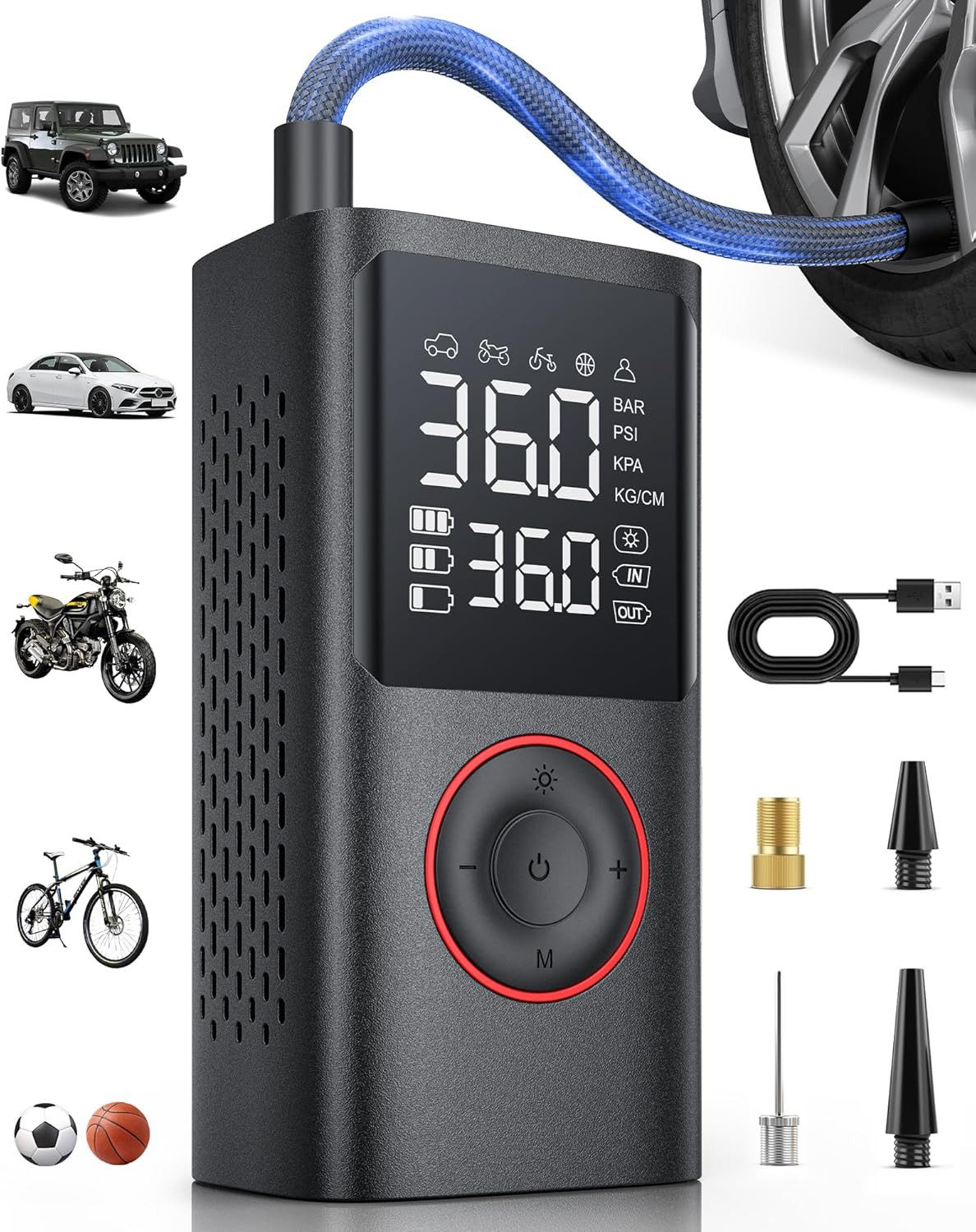 elektrische-luftpumpe-fahrrad-900rvz-1.jpg Forrlite Akku Luftpumpe Kabelloser Elektrische Luftpumpe, Fahrradpumpe Elektrisch (150PSI Tragbarer Akku Kompressor, mit Licht, Digitale ... – Bild 1