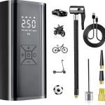 Elektrische Luftpumpe mit 6000mAh Akku, 150PSI Elektrischer Kompressor Tragbar Fahrradpumpe mit Digitalem LCD Display/LED Licht, Reifenpumpe