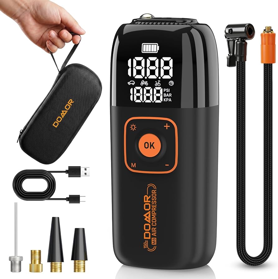 fahrrad-luftpumpe-elektrisch-210tuu-1.jpg Elektrische Luftpumpe, 150 PSI Tragbare Akku Kompressor 6000mAh, Wiederaufladbarer Luftpumpe Fahrrad mit LED Licht, Elektrische Fahrradpumpe für Auto, E Bike, Motorrad : Amazon.de: Auto & Motorrad – Bild 1