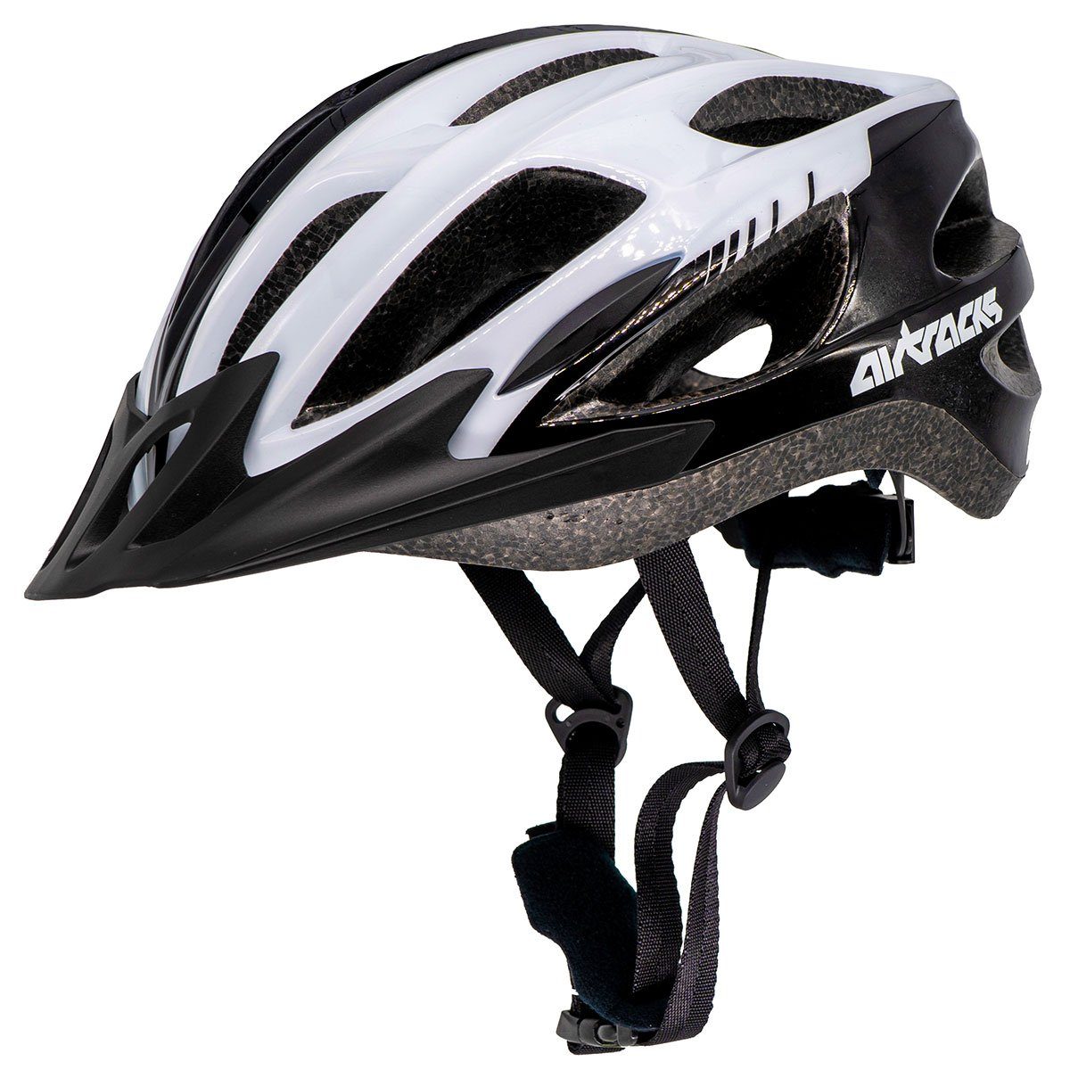 fahrradhelm-erwachsene-766crw-1.jpg Airtracks Fahrradhelm Fahrradhelm Master S/M (54 58cm), L/XL (58 62cm) (RD 10 für Herren und Damen EPS Körper), + IN MOULD Neon Weiß Schwarz – Bild 1
