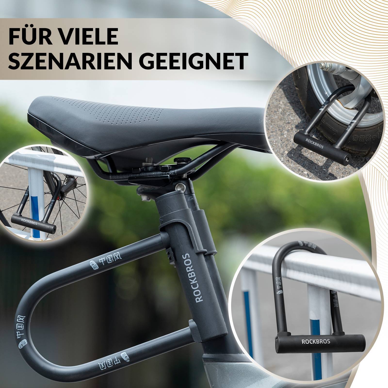 fahrradschloss-sicher-369btb-1.jpg ROCKBROS Bügelschloss Fahrradschloss Hohe Sicherheit Schlösser Wasserd – ROCKBROS DE – Bild 1