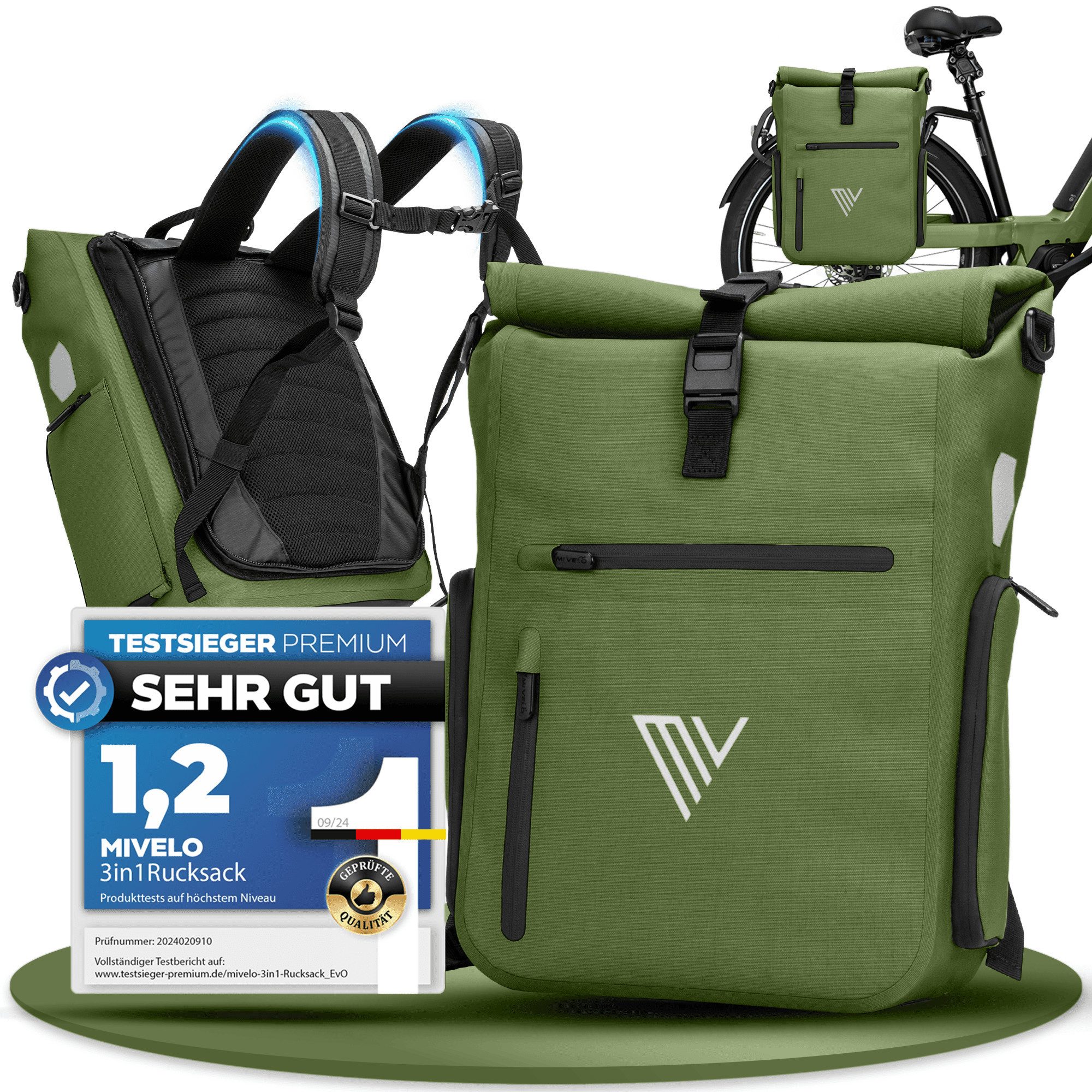 fahrradtasche-gepaecktraeger-wasserdicht-400njy.jpg MIVELO Fahrradtasche 3in1 Gepäckträgertasche mit Rucksackfunktion Schultergurt wasserdicht, geräumiges Hauptfach, Außentaschen, Laptopfach – Bild 1