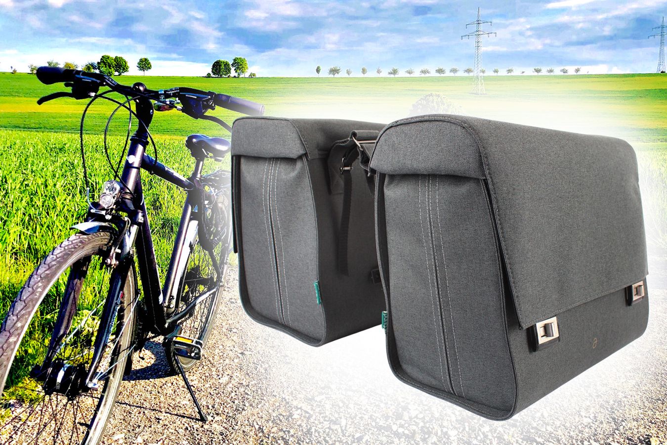 gepaecktaschen-fuer-fahrrad-298vuq.jpg Fahrrad Tasche Gepäckträger, doppelte Gepäckträgertasche Fahrradtasche 2x 23 Liter, Abstand justierbar 15 25cm, wasserfest, stabiles case – Bild 1