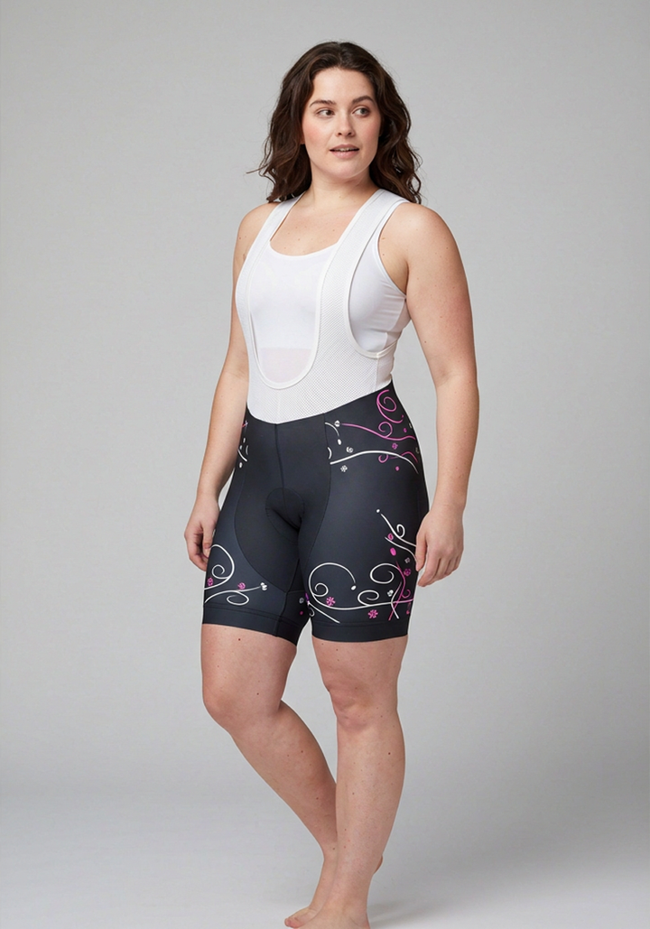 gepolsterte-radlerhose-damen-694vbm.png Damen Floral Swirl Gel Gepolsterte Radlerhose – Bild 1