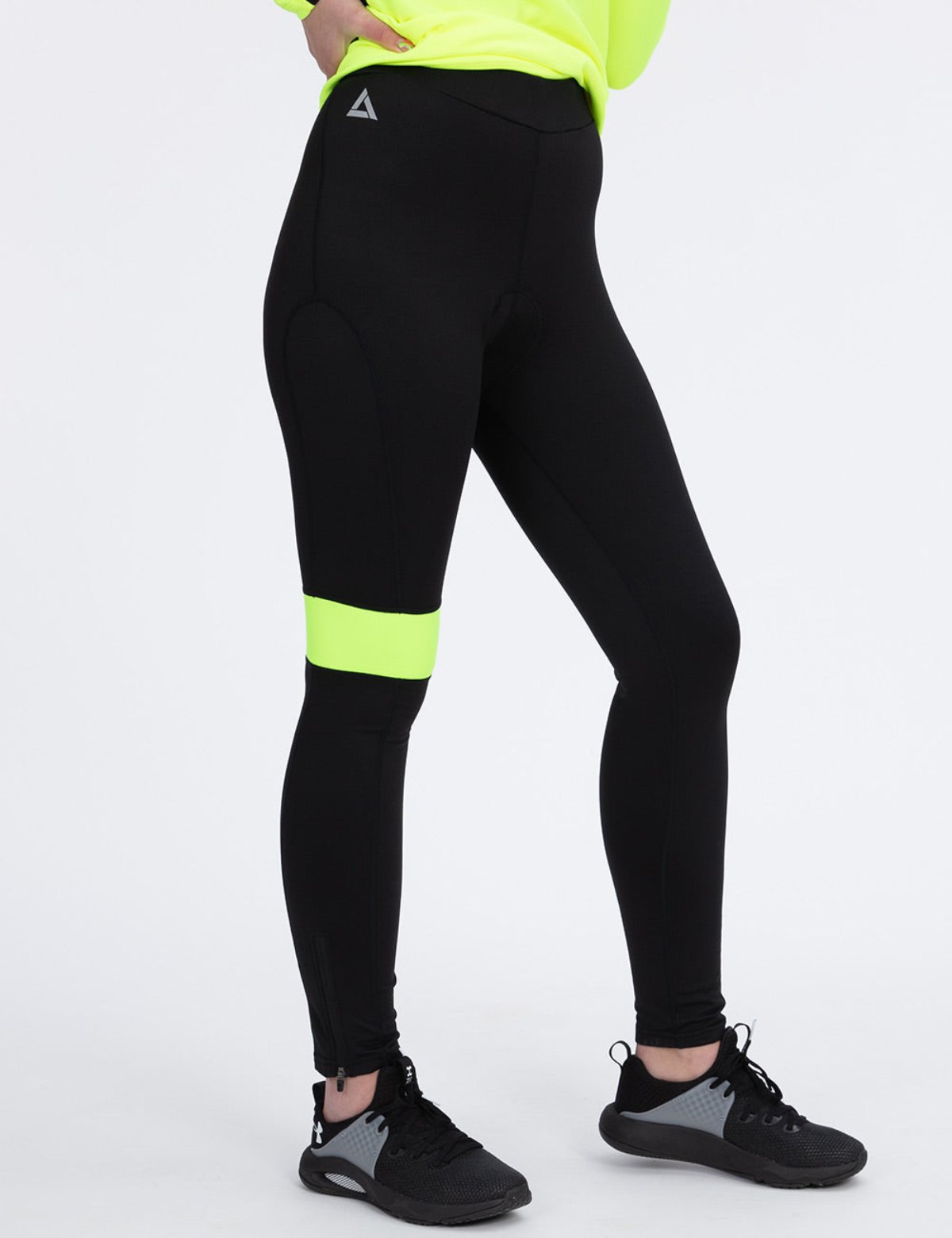lange-radhose-damen-153khw-1.jpg Damen Thermo Fahrradhose Lang Schwarz Neon – Bild 1