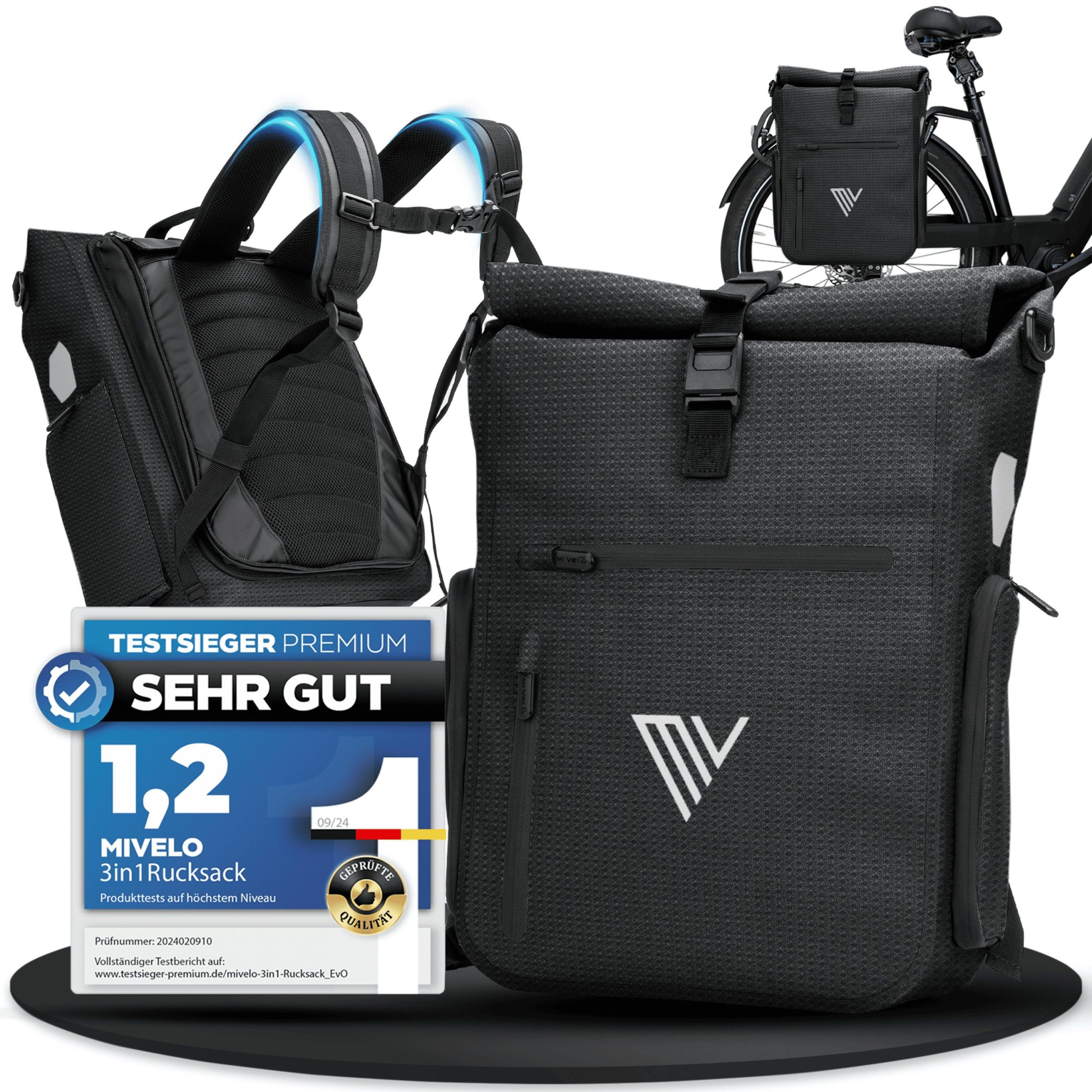 mivelo-fahrradtasche-360cop-1.jpg MIVELO Fahrradtasche 3in1 Gepäckträgertasche mit Rucksackfunktion Schultergurt wasserdicht, geräumiges Hauptfach, Außentaschen, Laptopfach – Bild 1