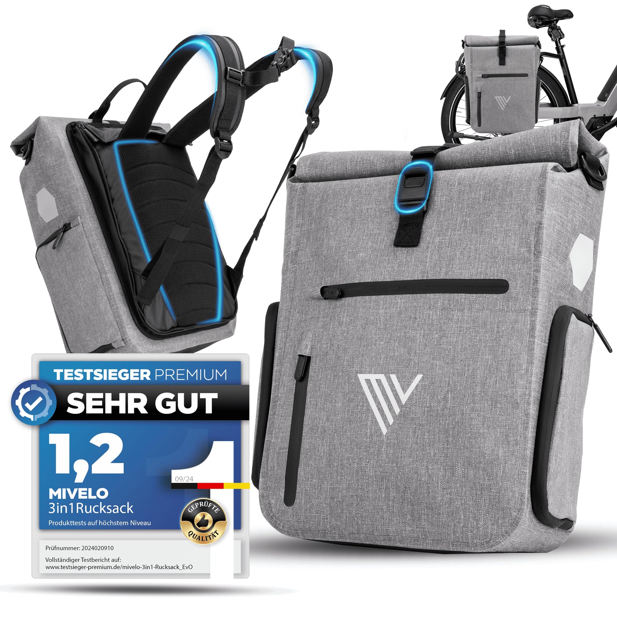 mivelo-fahrradtasche-471iyb-1.jpg MIVELO 3in1 Fahrradtasche für Gepäckträger I Rucksack & Gepäckträgertasche hinten in 15 Sekunden umgebaut I Fahrradrucksack 100% wasserdicht I ... – Bild 1