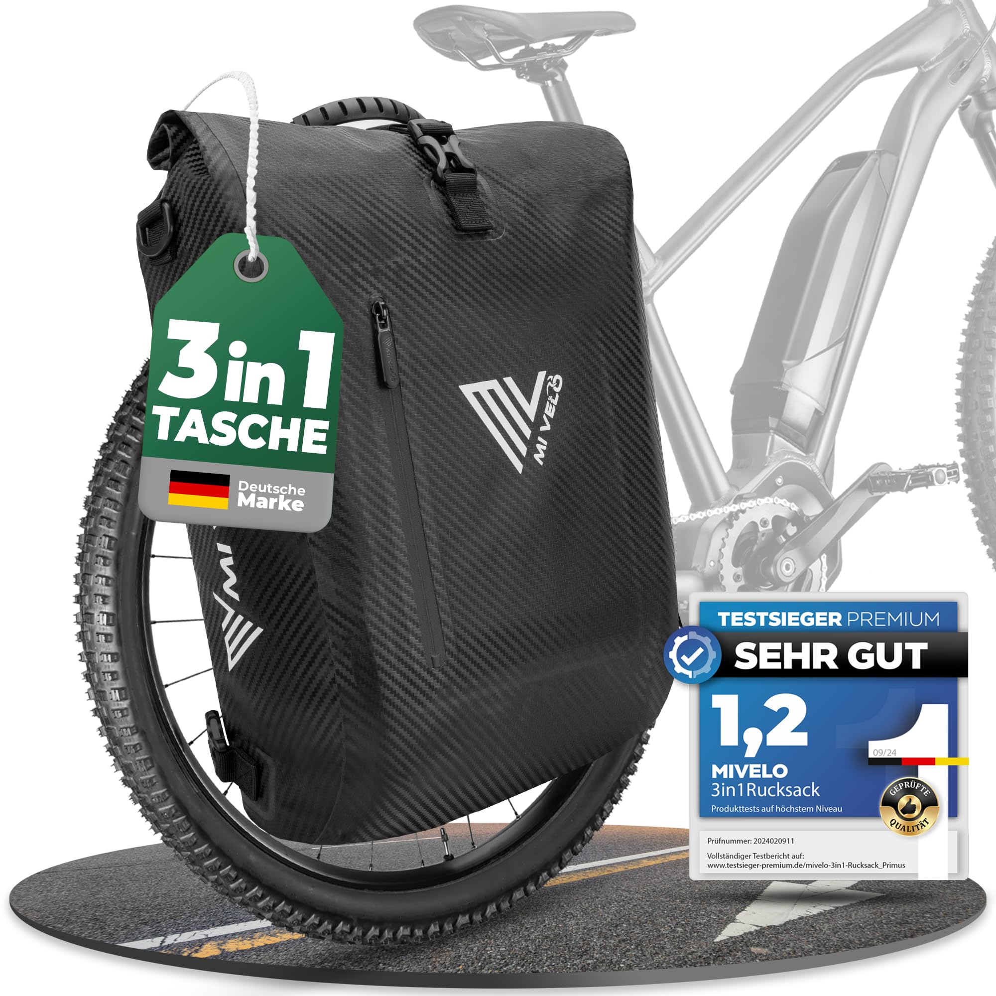 mivelo-fahrradtasche-748xnf-1.jpg MIVELO 3in1 Fahrradtasche für Gepäckträger, 100% wasserdicht & PVC frei, Fahrradtasche Rucksack & Umhängetasche, Fahrrad Tasche Gepäckträgertasche (Carbon, 20L) : Amazon.de: Sport & Freizeit – Bild 1