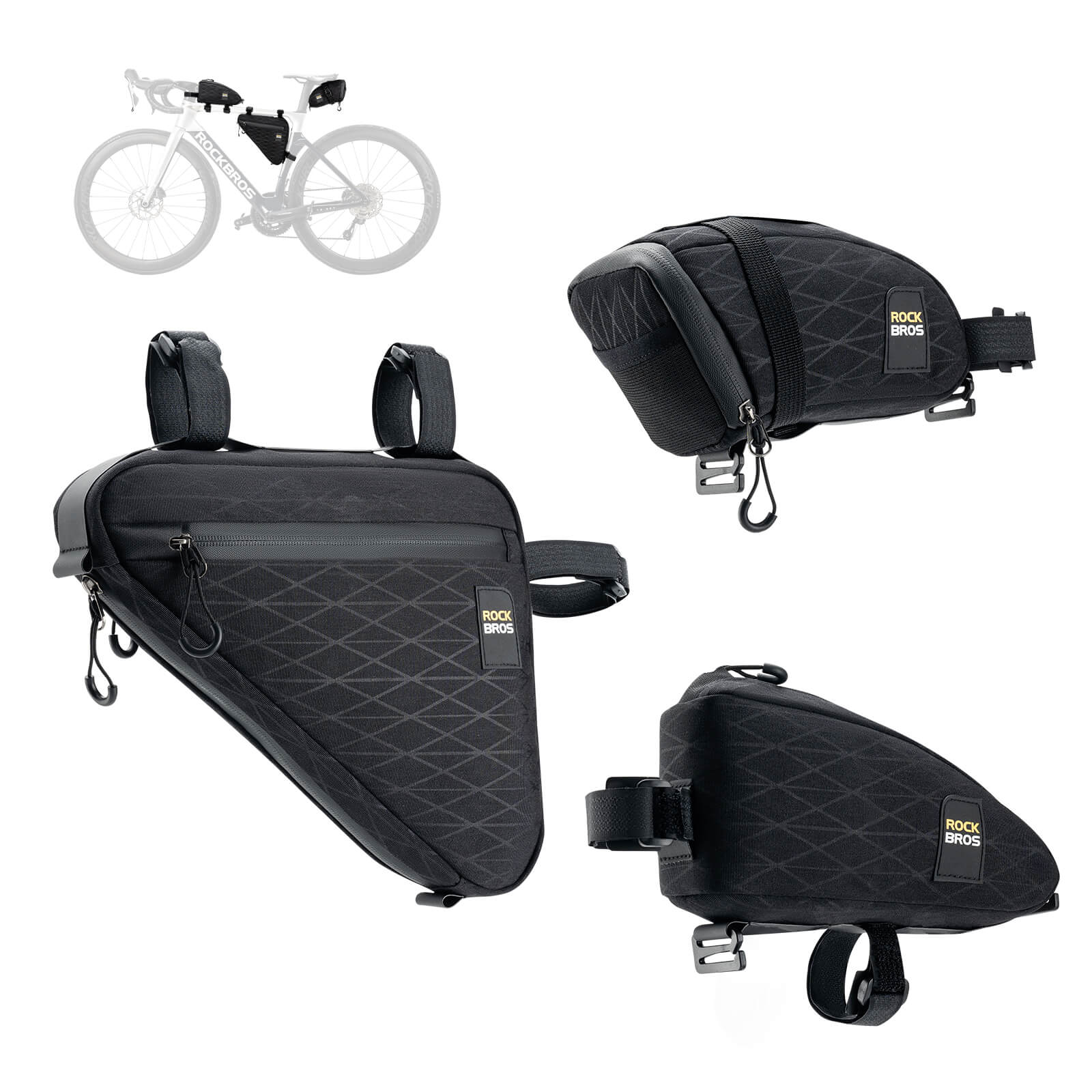 rockbros-fahrradtasche-487yob-1.jpg ROCKBROS Fahrradtasche Set Rahmentasche*2+Satteltasche*1 mit Verstellbarer Schultergurt 1,2L – Bild 1