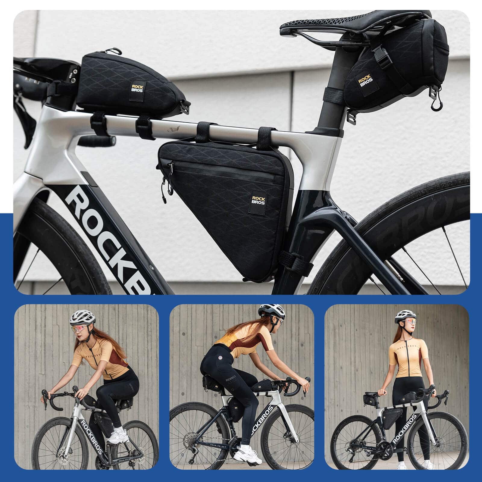 rockbros-fahrradtasche-951mwp-1.jpg ROCKBROS Fahrradtasche Set Rahmentasche*2+Satteltasche*1 mit Verstellbarer Schultergurt 1,2L – Bild 1
